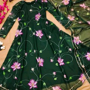 Dark Green Georgette Floral Suit Set