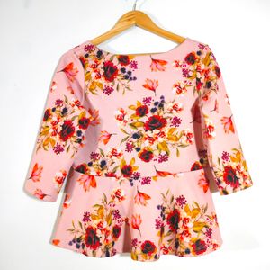 Peach With Floral Printed Tops (Women's)