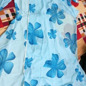 New With Tag Blue Floral Printed Gown And Dupatta