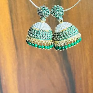 Green And White Colour Jhumki