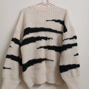 *Women Zebra Striped Knitted Sweater Tops Thick