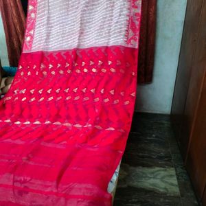 Red And Cream Nice Saree.