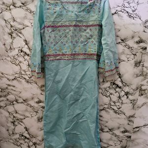 Biba Blue & Golden Printed Tiered Layered Kurta