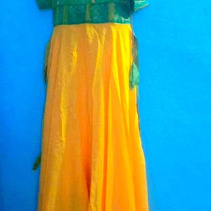 Women Yellow & Green Ethnic Wear Long Frock