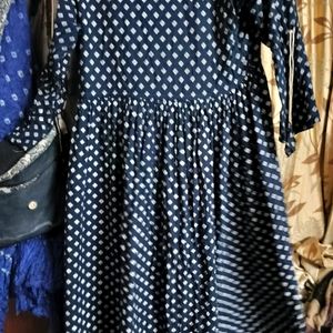 Anarkali Type Kurti, Navy Blue Colour With Dotted