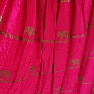 Chanderi Print Pink Long Skirt