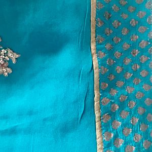 Torquoise Blue Saree With Blouse