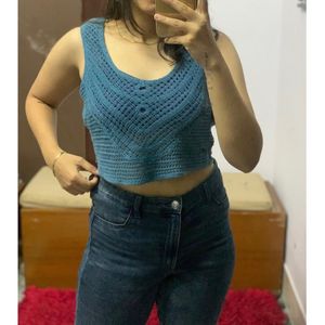 Blue Crochet Acrylic Top