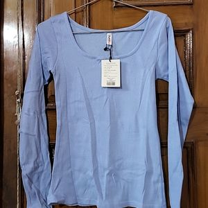 Light Blue Color Ribbed Thin Sweater For Women