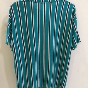 Sea Green Black Stripes Long T-shirt