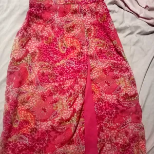 Sheero Pink Printed Front Slit Skirt