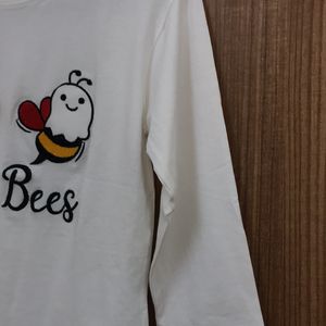 Boo Bees Print White T-shirt With Long Sleeves For Women