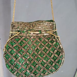 Green Embroidery Designed Handbag