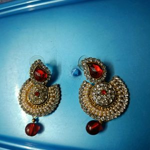 Red And Pearl Coloured Heavy Earrings