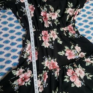 Inspired Hearts Black Floral Front Tie-up Dress