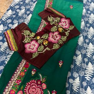 partywear saree in green colour