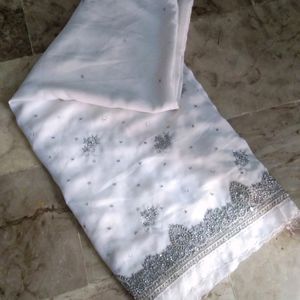 New fancy zari work white saree with blouse