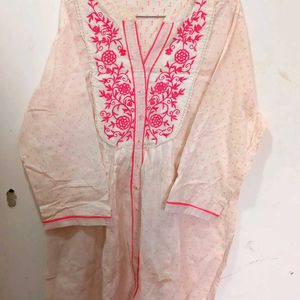 aLL Neon Pink Embroidered Short Kurta