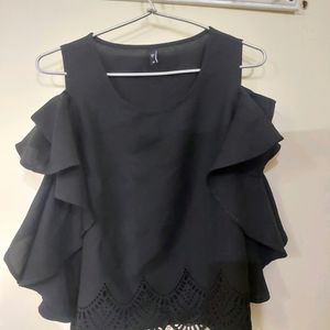 Elegant Black Shoulder Cut Crop Top