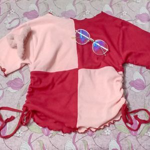 Korean Pink And Red Crop Top