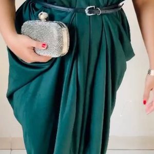 Bottle Green Lycra Dhoti Dress Midi One Piece