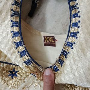 Golden And Blue Anarkali Churidar Set