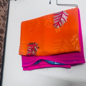 Orange Color Saree With Slight Marks