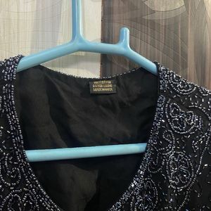 Chic Vintage Black Jacket, lined and beaded