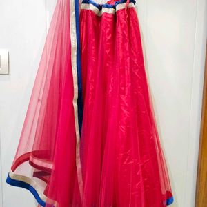 Festive Red Net Lehenga with Dupatta