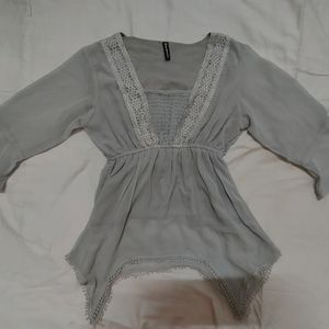 Grey Flared Sleeves Western Snatched Waist Top