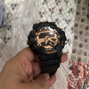 Black Rose Gold Analog Digital Wrist Watch