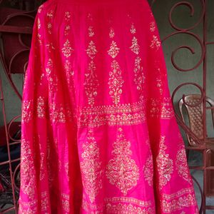 Pink Foil Printed Ethenic Skirt