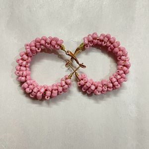 Pink Beads Hoop Earrings