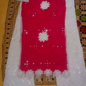 Flower Lace Kurta With Chicken Work Pant