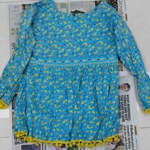 Sky Blue Floral Short Kurti