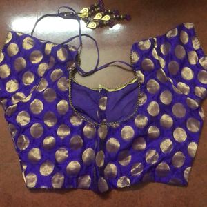 Violet & Gold Polka Dots Blouse Vth Back Knots