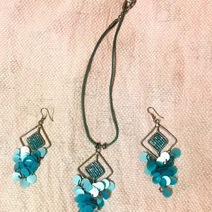 Light Blue Colour Necklace Set With Earrings