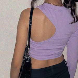 one shoulder crop top lavender