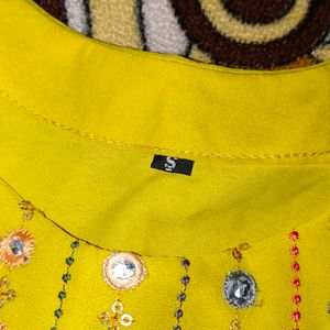 Yellow Attractive Embroidery Kurta With Sharara