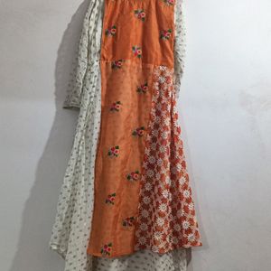 Orange And Off White Anarkali Gown