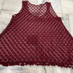 Net Crochia Top Maroon Colour Sleeveless