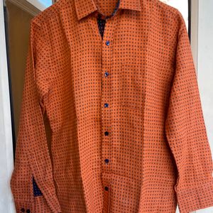 Orange Colour Stitched Shirt For Men