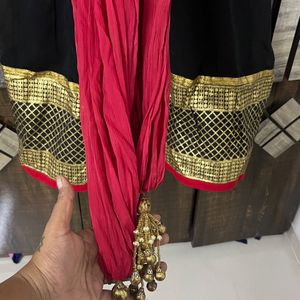 Black Anarkali With Red Dupatta