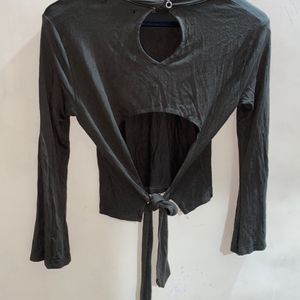 Women Long Sleeves Back Tie Up Sexy Top