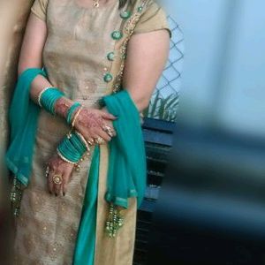 Golden And Green Lehenga  With  Dupatta