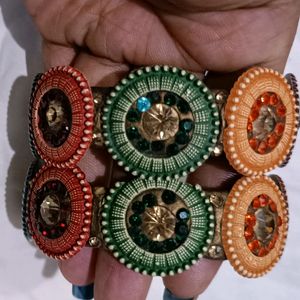 Multi Color Stone Work Metal Kangan Set Of 2