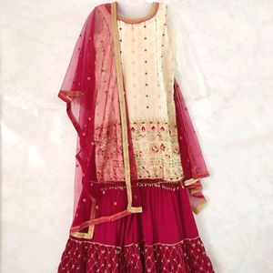 Off White And Pink Sequence Sharara Set ( Women)