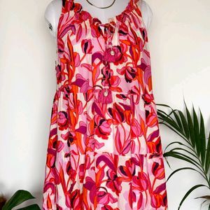 Beachy Pink ruffled Neck Maxi Dress