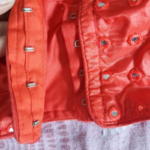 Red Party Wear Blouse With Unstitched Sleeves