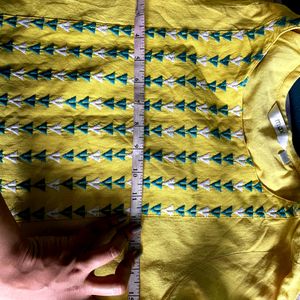 Blue Embroidered Yellow Kurtti